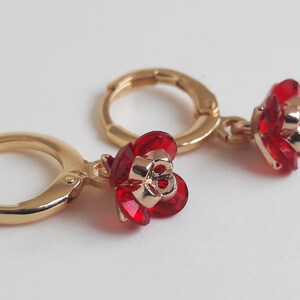 Red Flower Huggie Hoop Earrings. Red Crystal Earrings. Red Huggie Hoop Earrings. Flower Hoop Earrings. Earrings For Women. Gifts Idea. Gifts