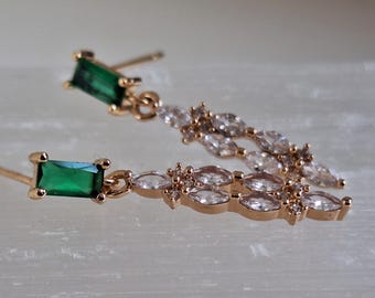Dangly Crystal Marquise Green Stud Earrings: Art Deco Jewelry