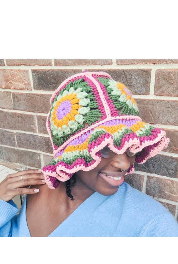 Sunny Granny Square Bucket Hat / Crochet Sun Hat Pattern/ Crochet