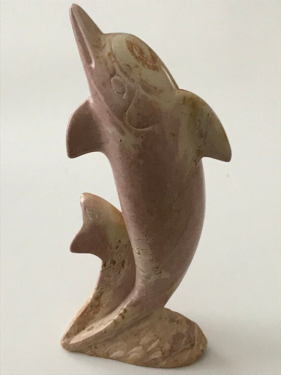 African Soapstone Carving Dolphin and Calf Etsy