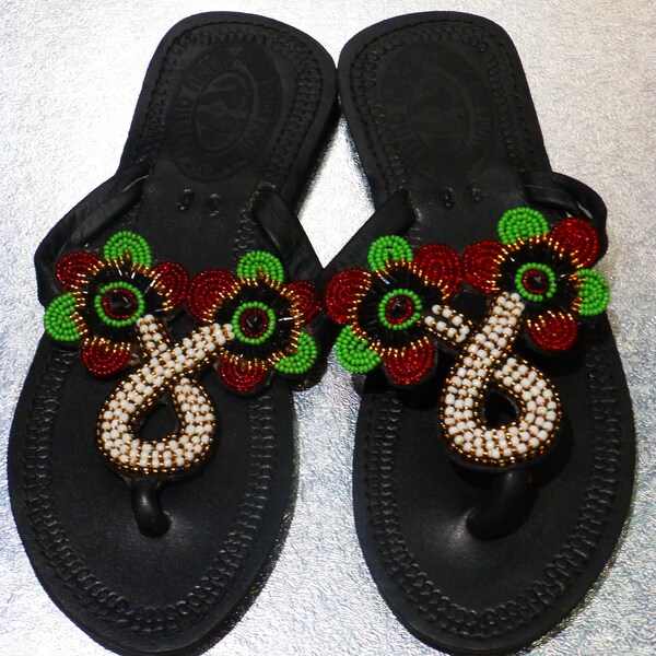 Sandales Masai En Cuir Noir - Pointure 38 - Style Ethnique - Neuf Sans Boîte
