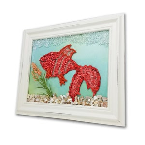 Tropical Art of a Koi Fish in the Ocean, made of Coral - Great Gift for a Beach Lover - 12&quot; wide x 11&quot; tall