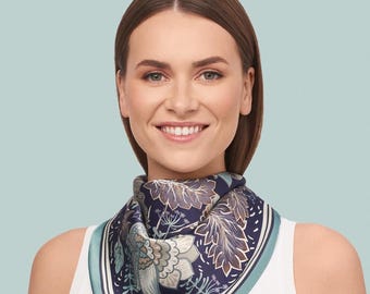 Kwadratowy jedwabny szal, jedwabny szal na głowę, szal na szyję, chusta na włosy, bandana, szal biurowy, cichy, luksusowy prezent w stylu starych pieniędzy dla niej