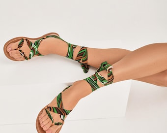 Wrap Around Sandals Greek Sandals Silk Lace Up Sandals Boho Sandals Flat Summer Sandals Resort Wear Vacation Shoes Women