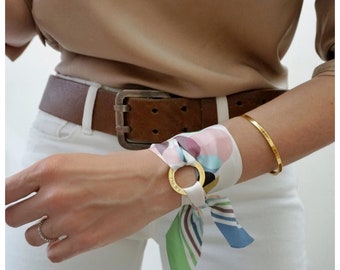 Bexley 100% silk twill bracelet/mini scarf (scarf/choker, hair ribbon, handbag charm). Free shipping. Unique gift.