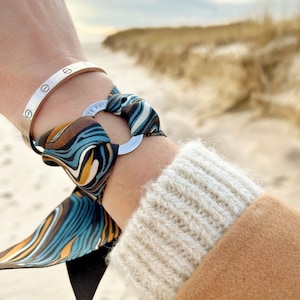 Dionne  100% silk twill bracelet/mini scarf (scarf/choker, hair ribbon, handbag charm). Unique gift.