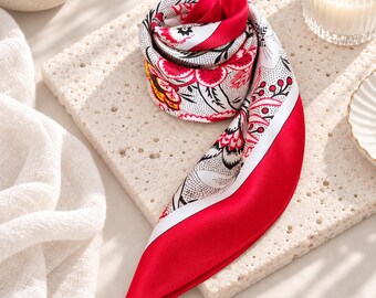 Vacation Silk Scarf Resort Wear Scarf Square Silk Scarf Hair Wrap Neck Scarf Handbag Scarf Cruise Outfit Beach Vacation Gift