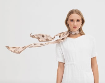 SALE! Cora 100% silk twill exclusive print long scarf. Free shipping.