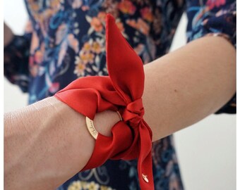 Red Silk Twill Bracelet Gift for Her; Silk Wrist Scarf; Romantic Silk Jewelry; Elegant and Unique Bracelet