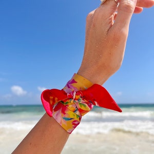 Jean 100% silk twill bracelet/mini scarf (scarf/choker, hair ribbon, handbag charm). Unique gift.