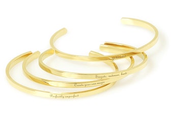 INSPIRATIONAL QUOTE BANGLE. Gold plated bracelet. Cuff bracelet.