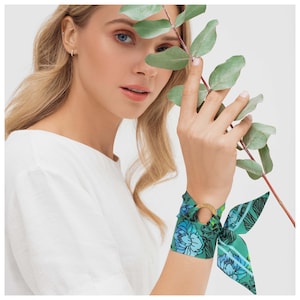 Bree 100% silk twill bracelet/mini scarf (scarf/choker, hair ribbon, handbag charm). Unique gift.
