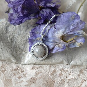 Sterling Silver round Necklace with CZ crystals, Memorial beads, memorial jewelry, funeral keepsake, wedding keepsake, dried flower keepsake