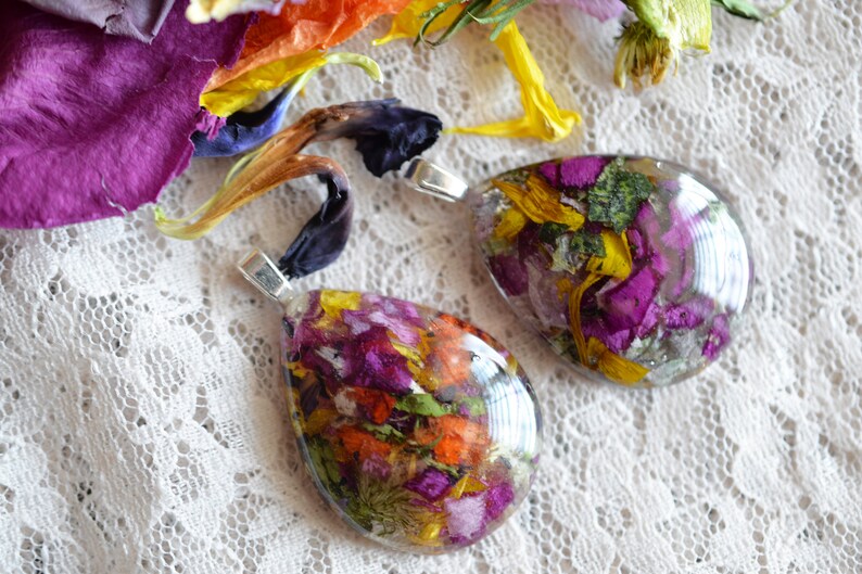 Funeral Flowers Memorial Pendant in Resin Teardrop Memorial Etsy