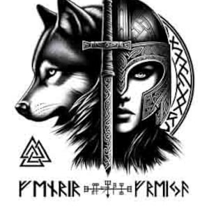 Viking PNG, SVG & JPEG - Freyja and Fenrir - Digital Design  - Instant Download for Tattoos, T-Shirts, Wall Art
