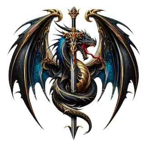 Dragon Mythical - Animal Digital Tribal Tattoo Art design in PNG, JPEG & SVG , Instant Download for Tattoos, T-Shirts, Wall art or Home