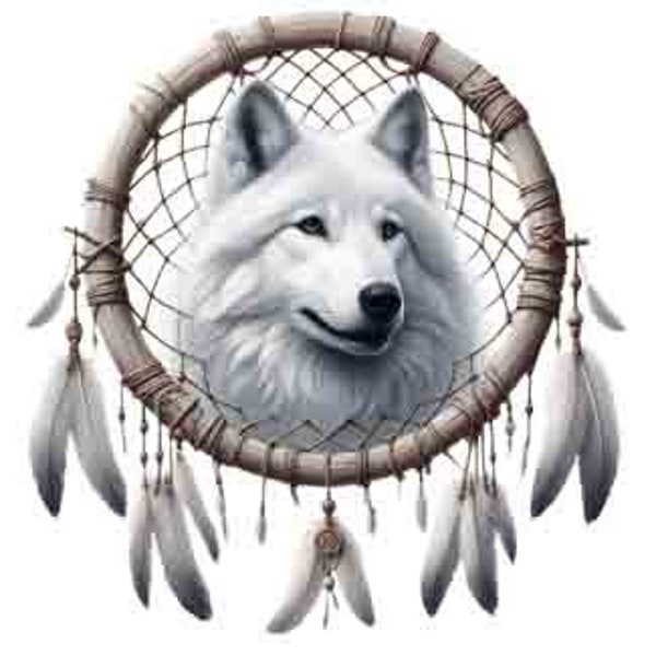 Dreamcatcher Wolf - Animal Digital Tribal Tattoo Art design in PNG, JPEG & SVG , Instant Download for Tattoos, T-Shirts, Wall art or Home