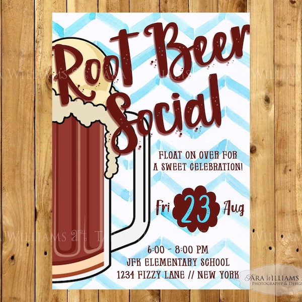 Root Beer Social Party Invitation-Blue-Brown-Ice Cream-Root Beer-Soda Shop-Printable-Party-Birthday-Church Event-School-Custom-You Print