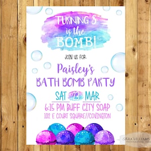 Bath Bomb Spa Party Invitation-purple-pink-blue-soap - Etsy