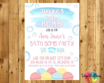Bath Bomb Spa Party Invitation-purple-pink-blue-soap - Etsy