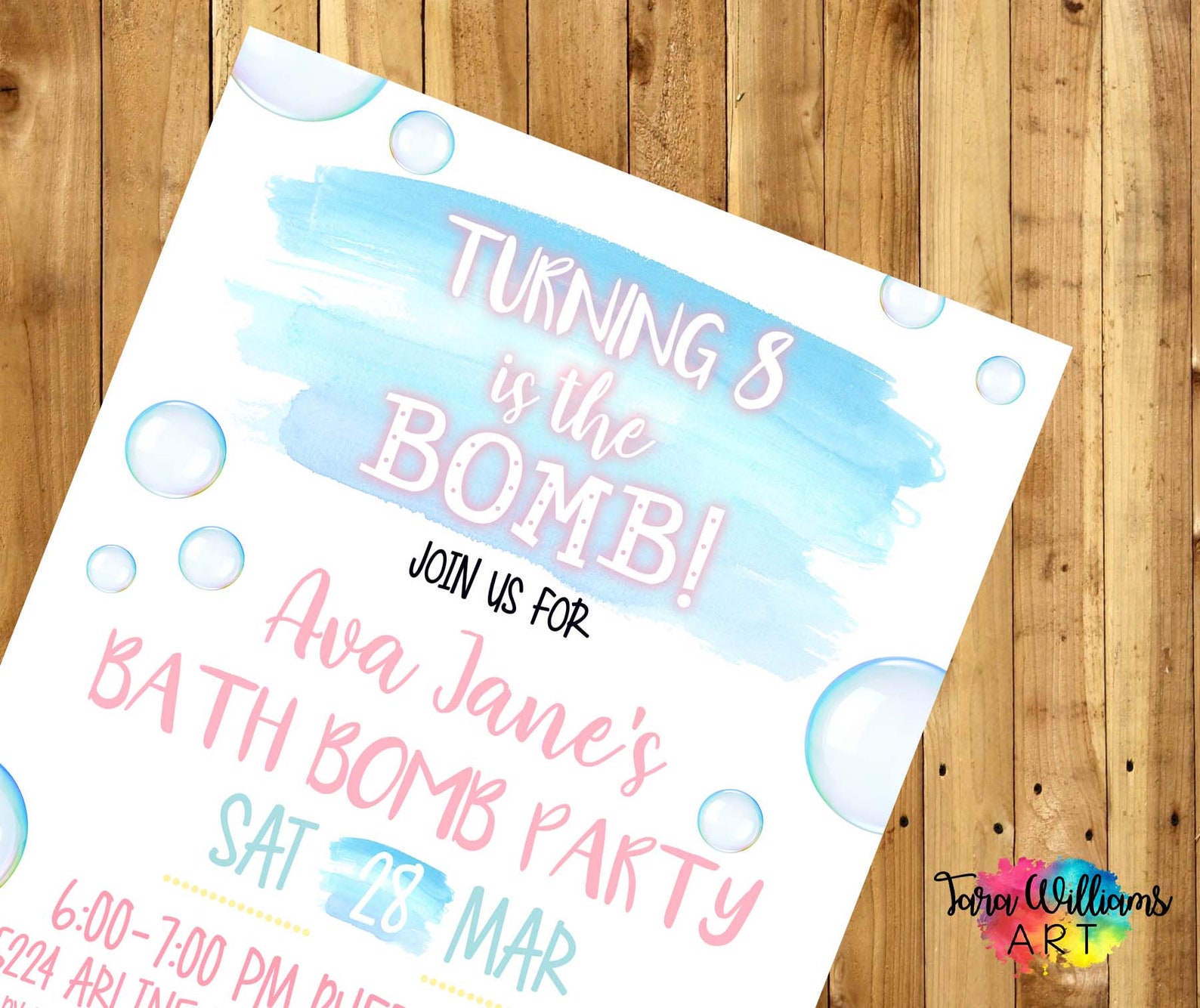 Bath Bomb Spa Party Invitation-pastel-pink-blue-yellow-soap - Etsy