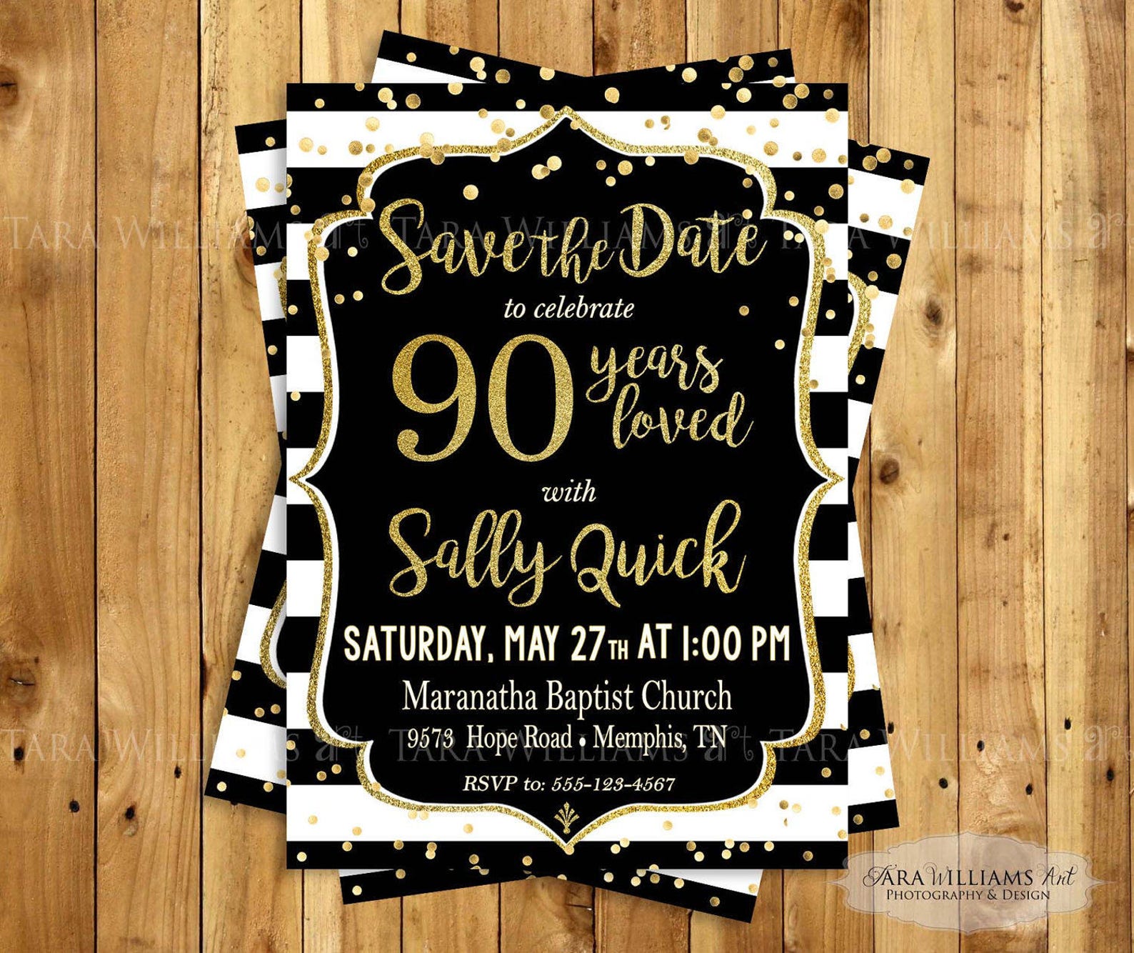 Gold and Black Striped Birthday Invitation Save the Etsy