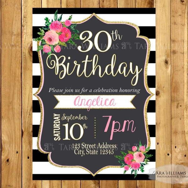 Black and White Striped Invitation Etsy