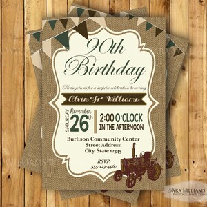 Burlap Birthday Invitation Tractor Rustic Printable Custom You Print ...