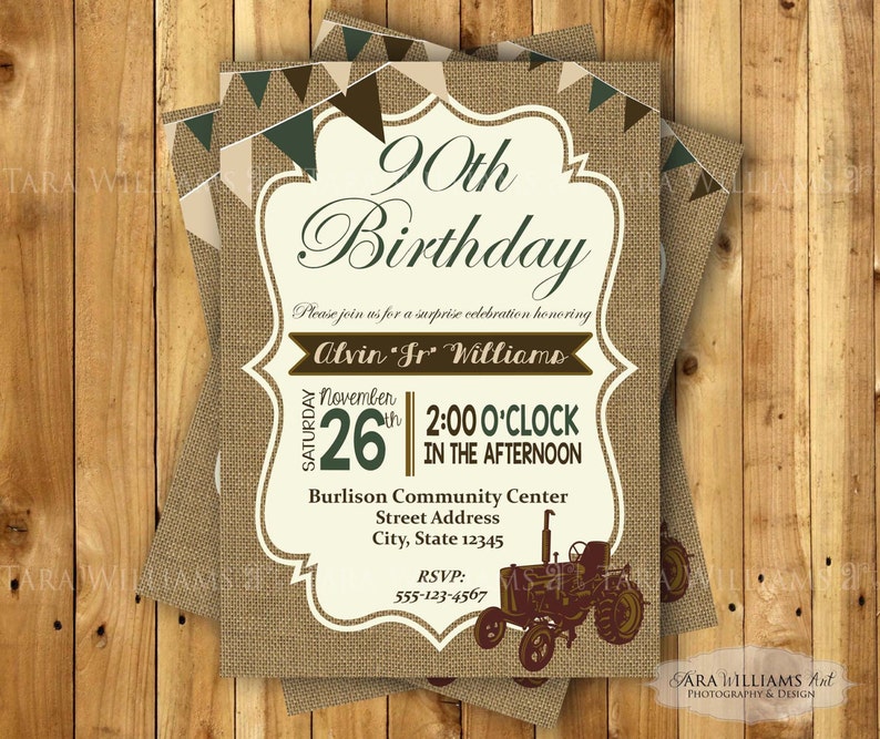 Burlap Birthday Invitation Tractor Rustic Printable - Etsy