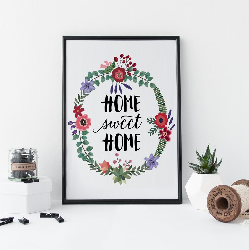 Blumen Druck Inspirierender Spruch 'Home Sweet Home' Etsy