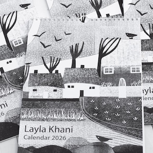 2026 Wall Calendar: A5 Black and White Linocut Collage Art Monthly Planner