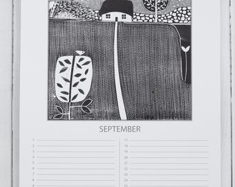 A4 Perpetual Birthday Calendar: Handmade Linocut Collage Art