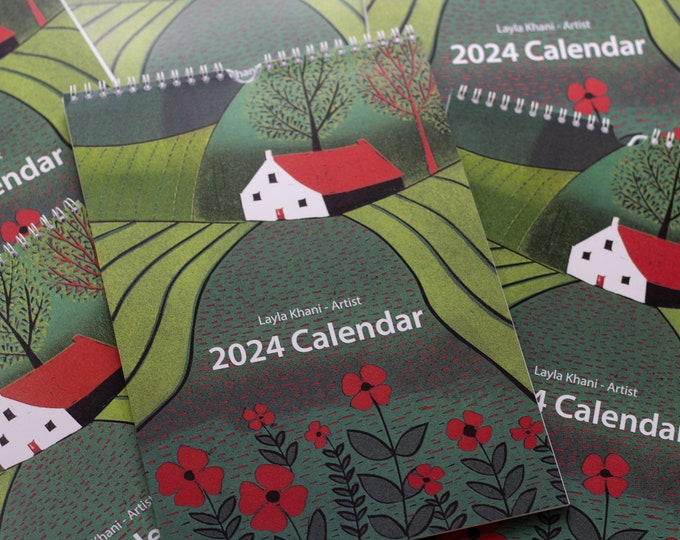 2024 Calendar, A5 Wall Calendar 2024, Linocut Calendar, Mini Art Wall