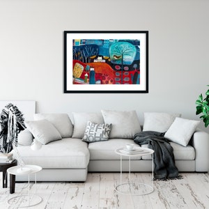 Large Landscape Painting Print for Living Room, Red and Blue Art Print, Colourful wall decor, Giclee Print Wall Art, New Home Gift Friend image 6