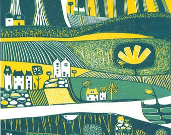 Green Valley Landscape Giclée Print: Colourful Countryside Wall Art