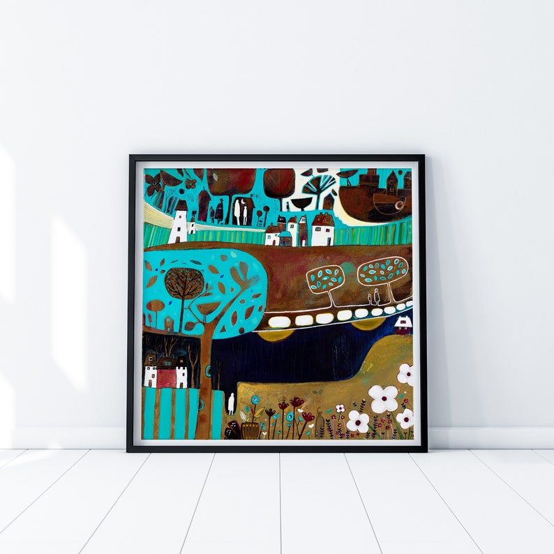 Colourful Set of 3 Prints Living Room Square Blue Red Wall Etsy