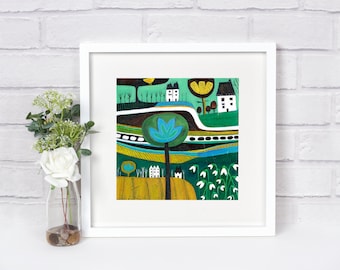 25 x 25 cm Snowdrops Flowers Print, Small Acrylic Painting Print, Square Green Floral Prints Wall Art, New Home Gift, Birthday gift Idea