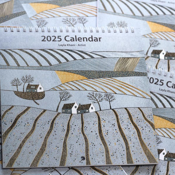 Calendario de pared en linograbado 2025: calendario de pared cuadrado con ilustraciones, planificador mensual, regalo de Navidad y Año Nuevo, papel de primera calidad