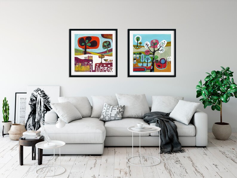 Set of 2 Colourful Wall Art Prints Set of two Prints Etsy