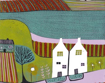 Midsummer Dream Linocut Print: Limited Edition Landscape Art