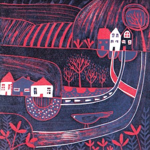 Limited Edition Linocut Print, Original Hand-Printed Lino Art, Unique Wall Art, Small Artwork Signed, Nature Landscape Art, Unique Art Gift