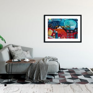 Large Landscape Painting Print for Living Room, Red and Blue Art Print, Colourful wall decor, Giclee Print Wall Art, New Home Gift Friend image 9