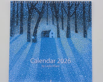 2026 Linocut Wall Calendar: Vibrant Nature Prints, Large 30x30cm