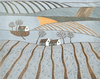 Limited Edition Linocut Print | Beyond the Empty Blue Winter