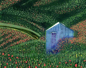 Hill in Bloom Linocut Print: Handmade Limited Edition Landscape Art