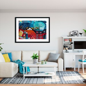 Large Landscape Painting Print for Living Room, Red and Blue Art Print, Colourful wall decor, Giclee Print Wall Art, New Home Gift Friend image 7