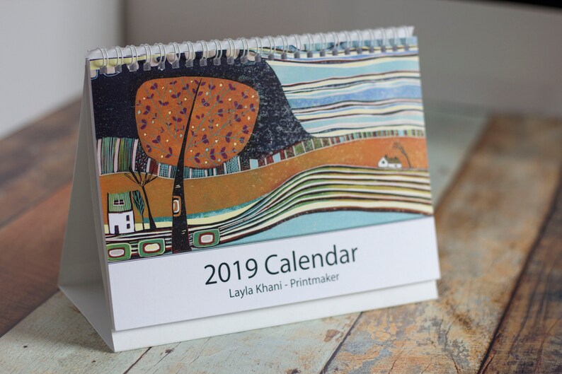 2019 Small Desk Calendar Linocut Prints A5 Month View Desktop Etsy