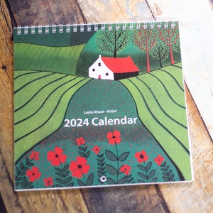Large Calendar 2024, Wall Art Calendar 2024, Wall Planner 2024, Stylish Linocut Calendar, Monthly Spiral Calendar, New Year & Christmas Gift