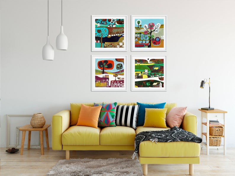 Set of 4 Colourful Wall Art Prints Landscape Colourful Home Etsy UK