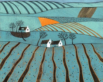 Limited Edition Linocut Print | Beyond the Empty Blue Harvest